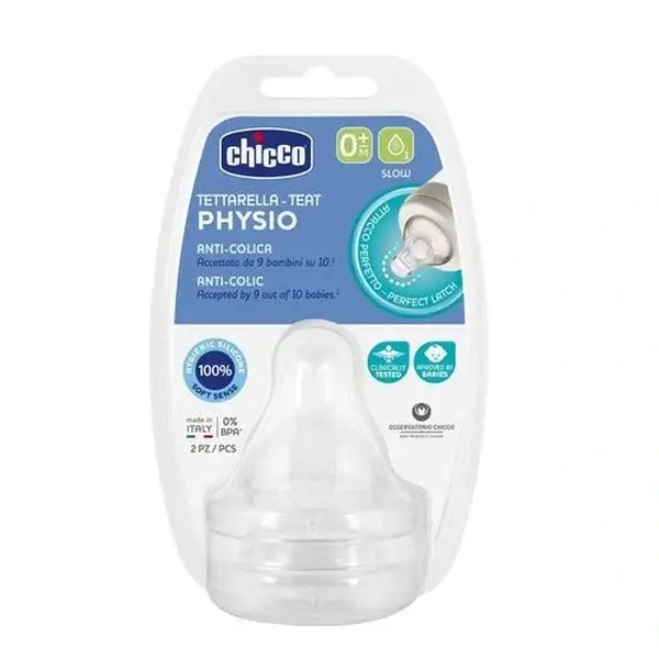 حلمات رضاعة شيكو Physio Anti-Colic – تدفق بطيء 0+ أشهر، قطعتان  