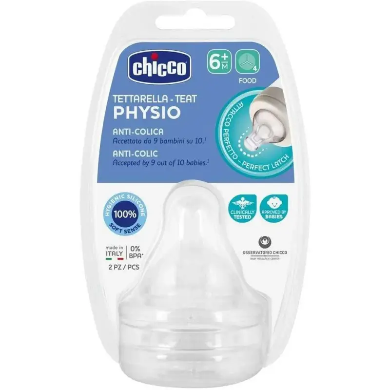 حلمات رضاعة شيكو Physio Anti-Colic – تدفق الطعام 6+ أشهر، قطعتان  