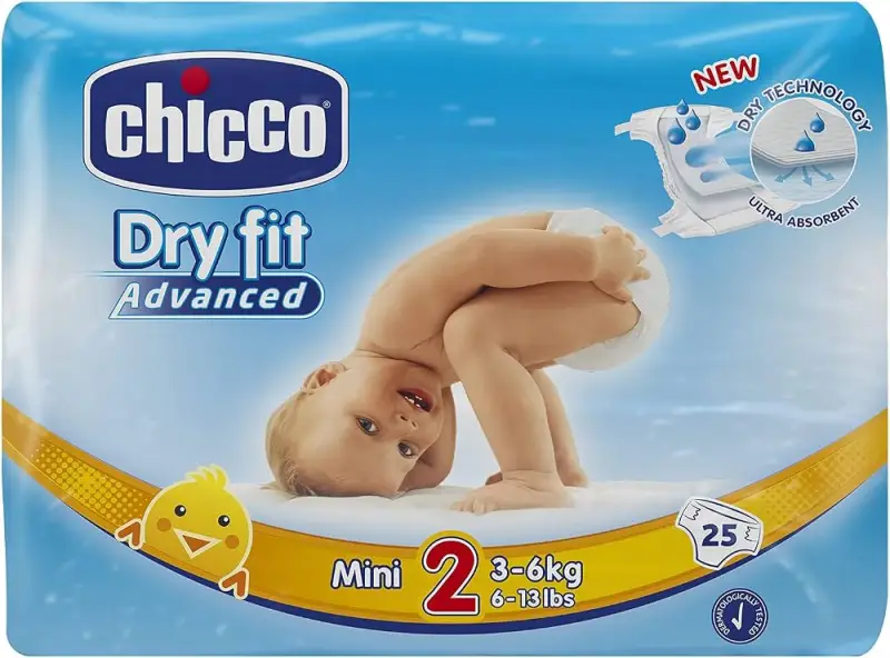 حفاضات أطفال Chicco Dry Fit Advanced – مقاس 2 ميني، 25 حفاضة  