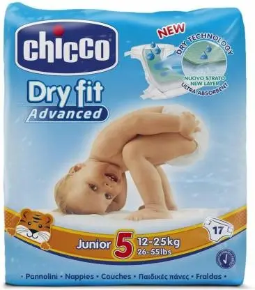 حفاضات أطفال Chicco Dry Fit Advanced – مقاس 5 جونيور، 17 حفاضة  ا