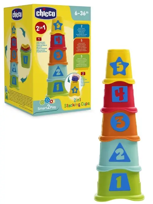 أكواب التكديس الذكية 2 في 1 "Smart 2 Play Stacking Cups" من ماركة تشيكو (مخصصة للفئة العمرية 6-36 شهراً)
