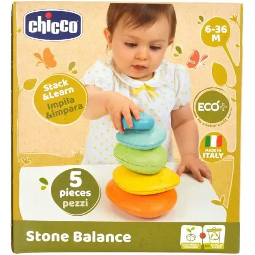 لعبة التوازن بالأحجار "Stone Balance" الصديقة للبيئة من تشيكو (مكونة من 5 قطع، مخصصة للفئة العمرية 6-36 شهراً